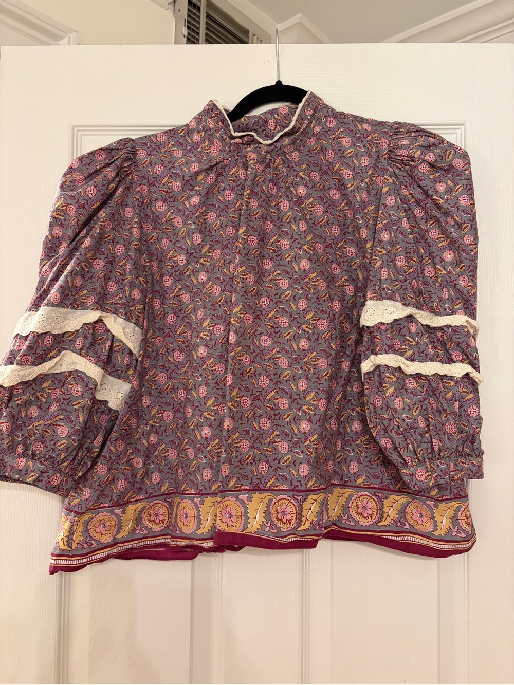 HUNTER BELL Floral Button-Front Blouse in Gray, Pink, Yellow
